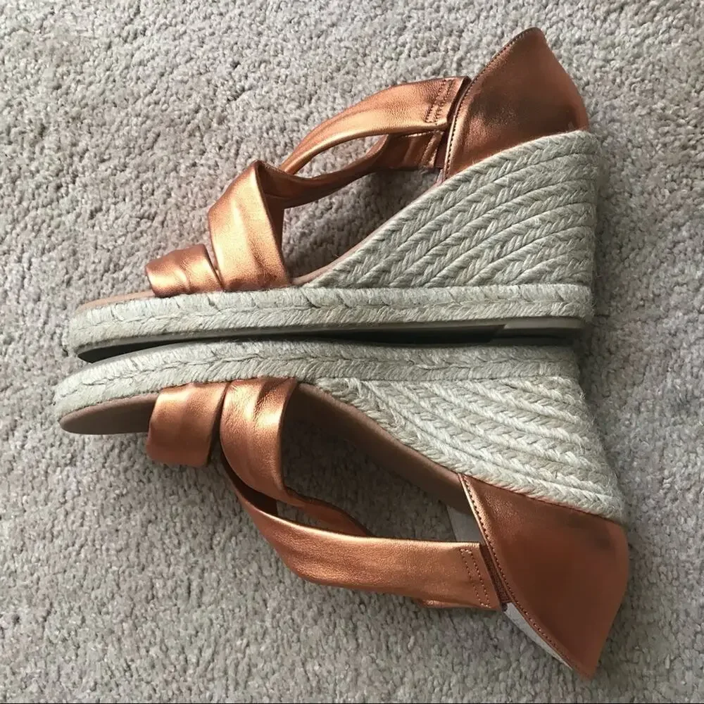 Anthropologie Pinaz‎ Espradilles Gold Copper Metallic Strappy Summer Heel 40
